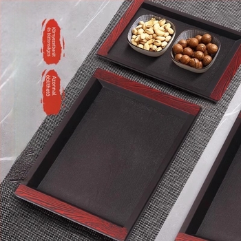Japán-stílusú melamin tálca fa imitációval, téglalap alakú, szállodák és éttermek számára