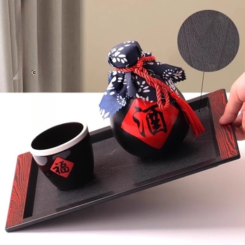 Japán-stílusú melamin tálca fa imitációval, téglalap alakú, szállodák és éttermek számára
