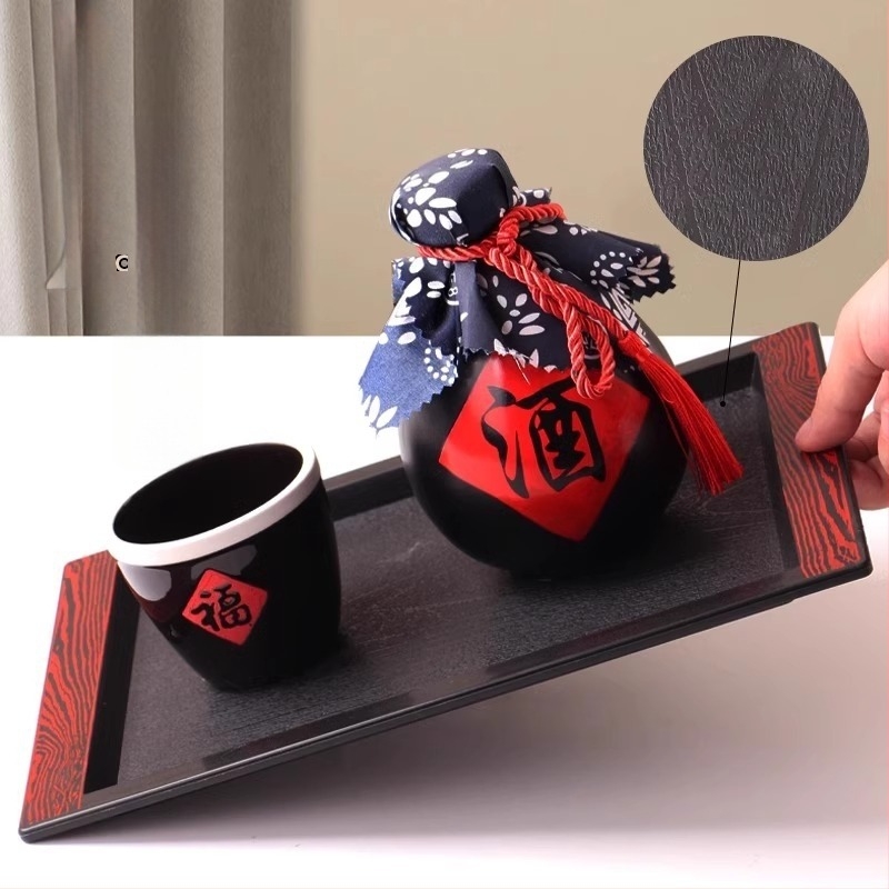 Japán-stílusú melamin tálca fa imitációval, téglalap alakú, szállodák és éttermek számára
