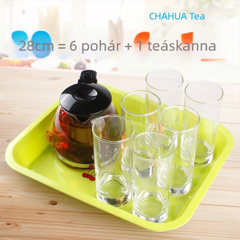 CHAHUA Műanyag négyzetes teás tálca a konyhához, szárító- és csepegtető tálca teához, fejjel lefelé tárolható poharakkal, gyümölcstea