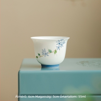 Kézzel festett mini kék teáscsésze ágak és csillagok motívummal, kerámia, otthoni használatra