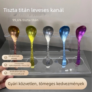 Tiszta titán kristálykanál színes Ice Flower mintával — ideális kávéhoz, teához, keveréshez, babák etetéséhez és fűszerezéshez