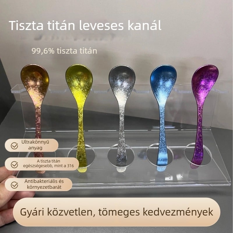 Tiszta titán kristálykanál színes Ice Flower mintával — ideális kávéhoz, teához, keveréshez, babák etetéséhez és fűszerezéshez