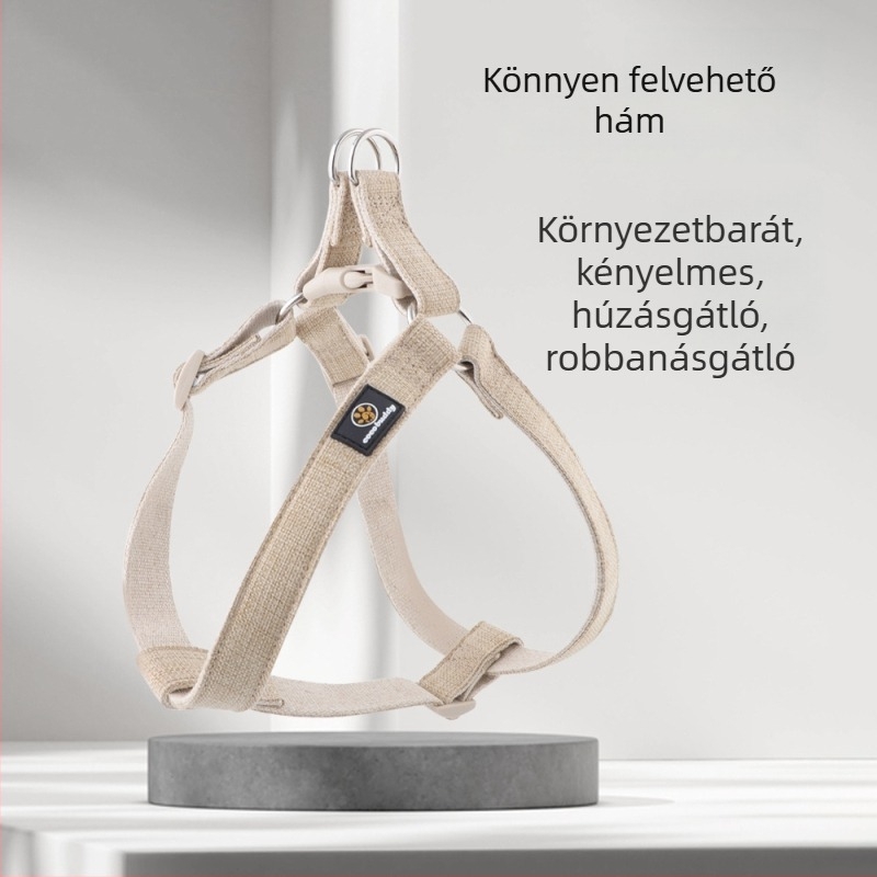 Pamut- és lenanyagú kutyahám, állítható mellkasöv, mellény-stílusú kivitel, kis- és nagytestű kutyáknak