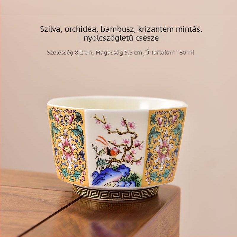 Emalizált teáscsésze személyes használatra, porcelán, kínai stílusú teáskészlet – ajándék