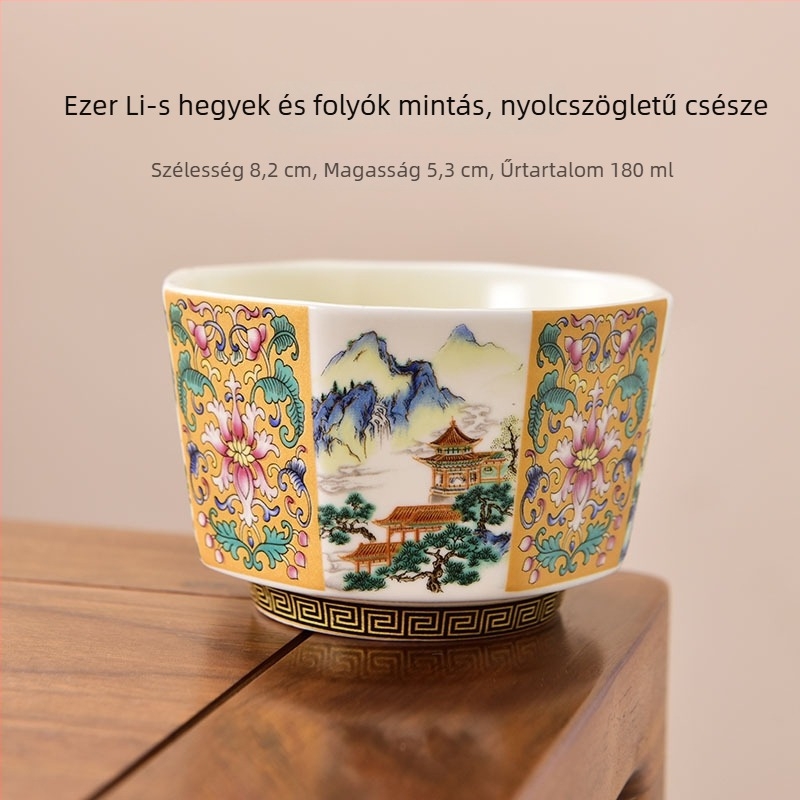 Emalizált teáscsésze személyes használatra, porcelán, kínai stílusú teáskészlet – ajándék