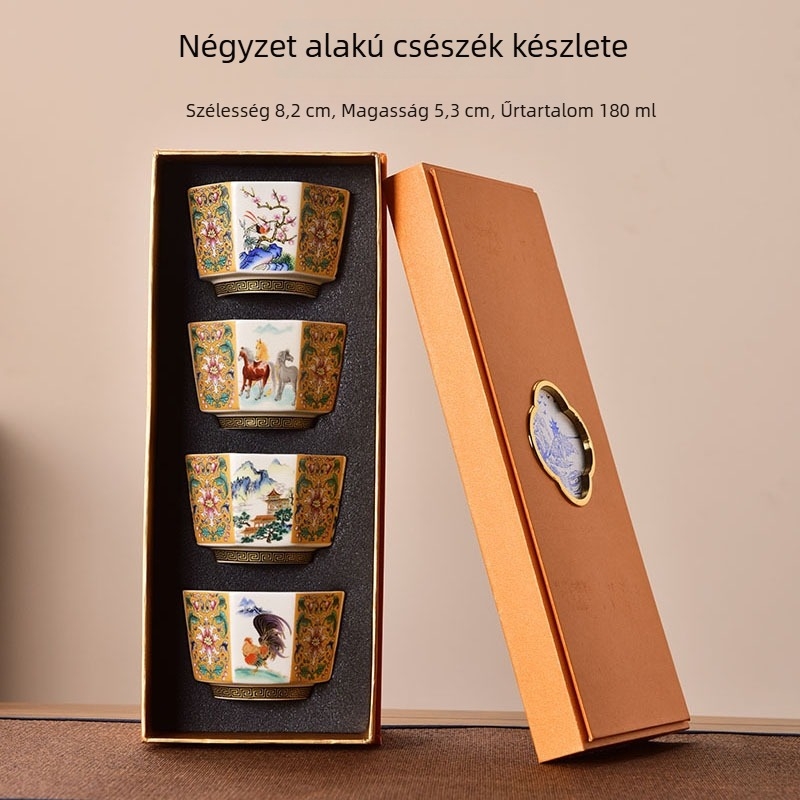Emalizált teáscsésze személyes használatra, porcelán, kínai stílusú teáskészlet – ajándék