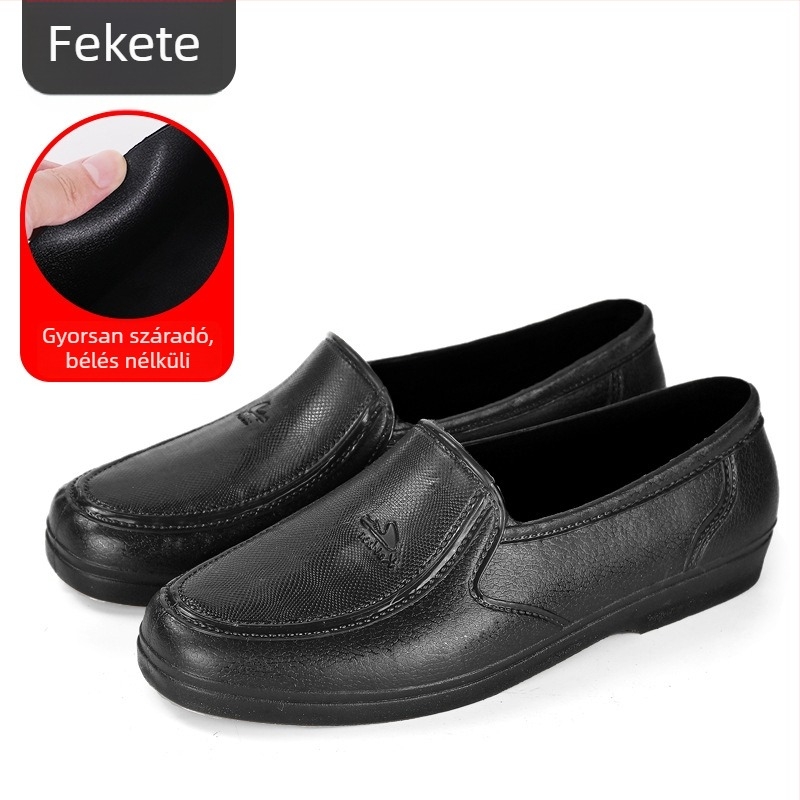 PVC‑ből készült rövid esőcsizma munka céljára, gumitalppal, csúszásmentes és kopásálló, bélés nélkül
