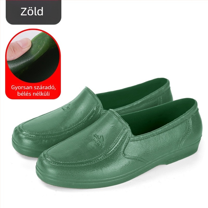 PVC‑ből készült rövid esőcsizma munka céljára, gumitalppal, csúszásmentes és kopásálló, bélés nélkül