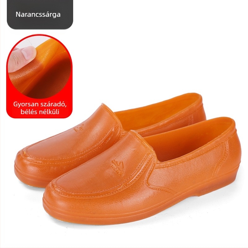PVC‑ből készült rövid esőcsizma munka céljára, gumitalppal, csúszásmentes és kopásálló, bélés nélkül