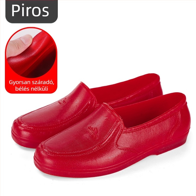 PVC‑ből készült rövid esőcsizma munka céljára, gumitalppal, csúszásmentes és kopásálló, bélés nélkül