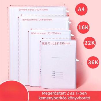 Zhu Ling Niao 2-in-1 vastag A4 könyvborító, átlátszó önmagára ragadó vízálló, 36K/22K füzetekhez, 16K általános iskolába