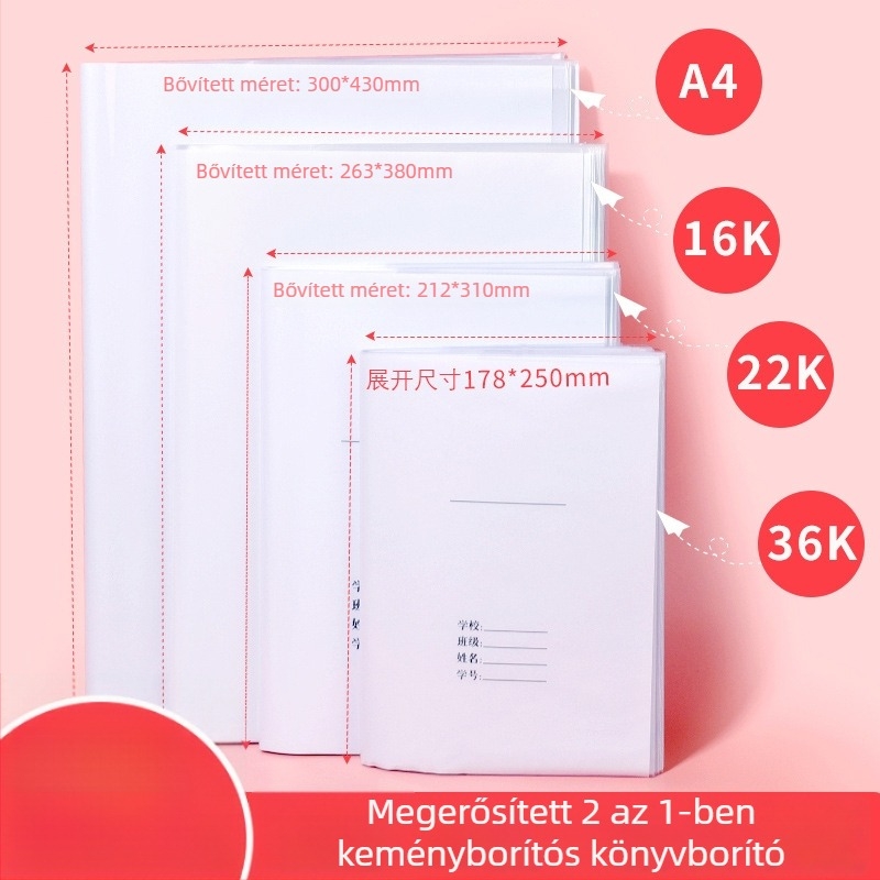 Zhu Ling Niao 2-in-1 vastag A4 könyvborító, átlátszó önmagára ragadó vízálló, 36K/22K füzetekhez, 16K általános iskolába