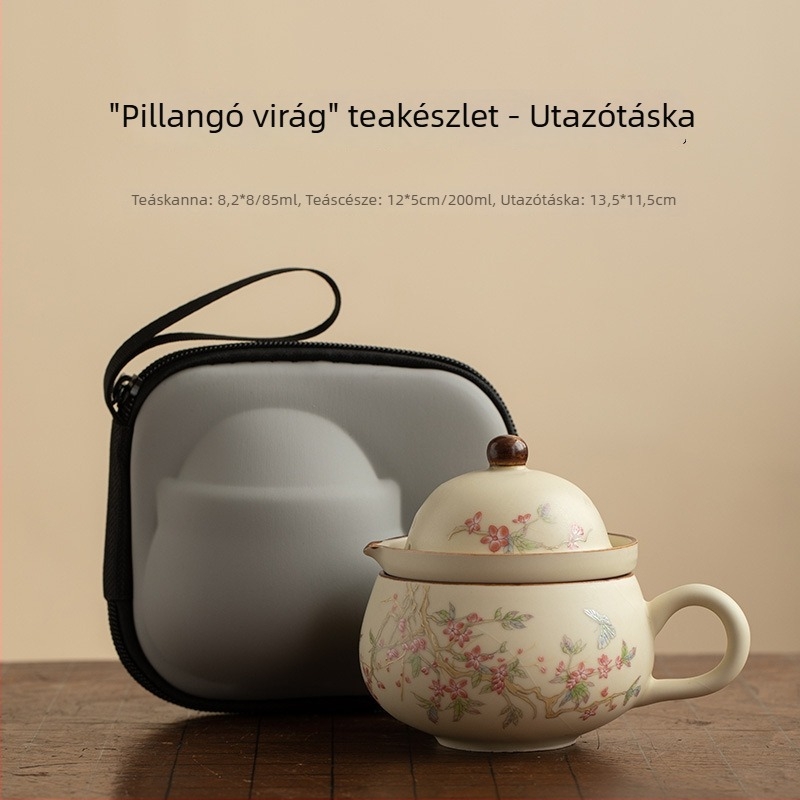Egyszemélyes utazó teáskészlet teavíz elválasztóval, irodai pohárral, teafőző edénnyel és kávés pohárral, testreszabható