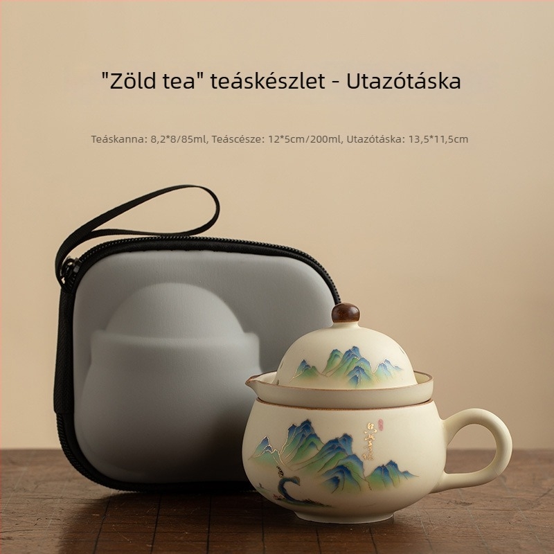 Egyszemélyes utazó teáskészlet teavíz elválasztóval, irodai pohárral, teafőző edénnyel és kávés pohárral, testreszabható