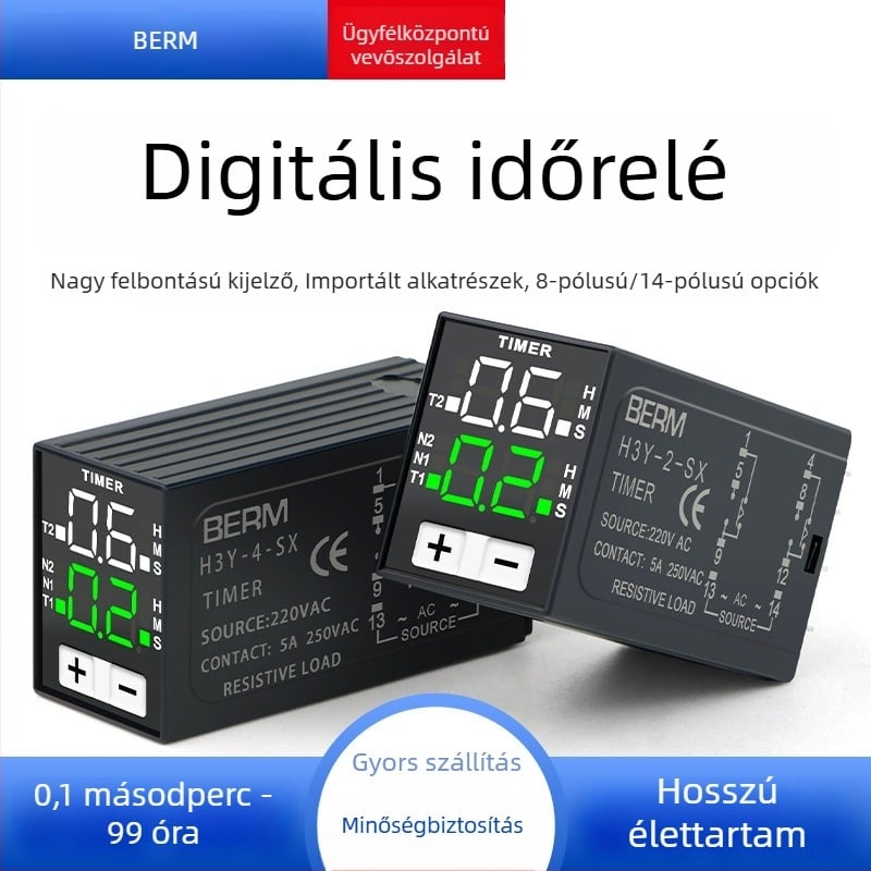 H3Y-2/H3Y-4 időzítő relé digitális kijelzővel, ciklikus időzítés, 24V/220V
