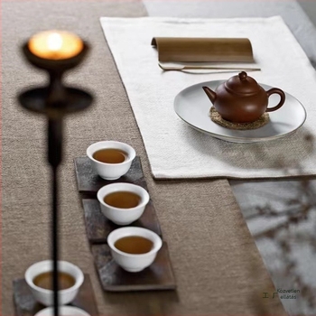 Zen inspirált kínai teaasztal futó, kétoldalas, két tónusú pamut-szövet, rusztikus, elegáns egyszínű dizájn