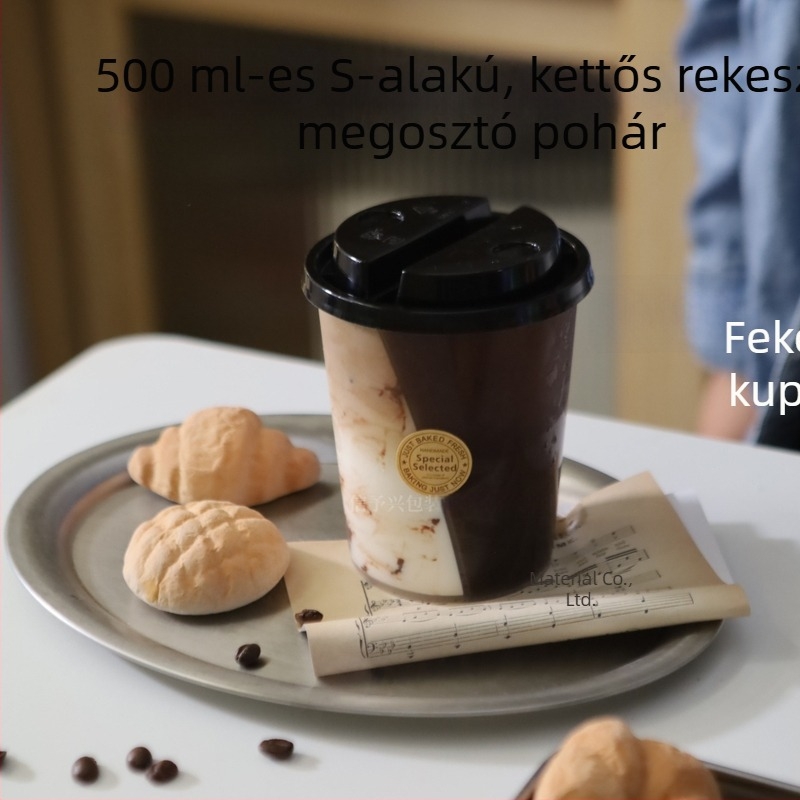 S alakú kettős kamrás pohár két italhoz, egyszer használatos, 501–600 ml, PP
