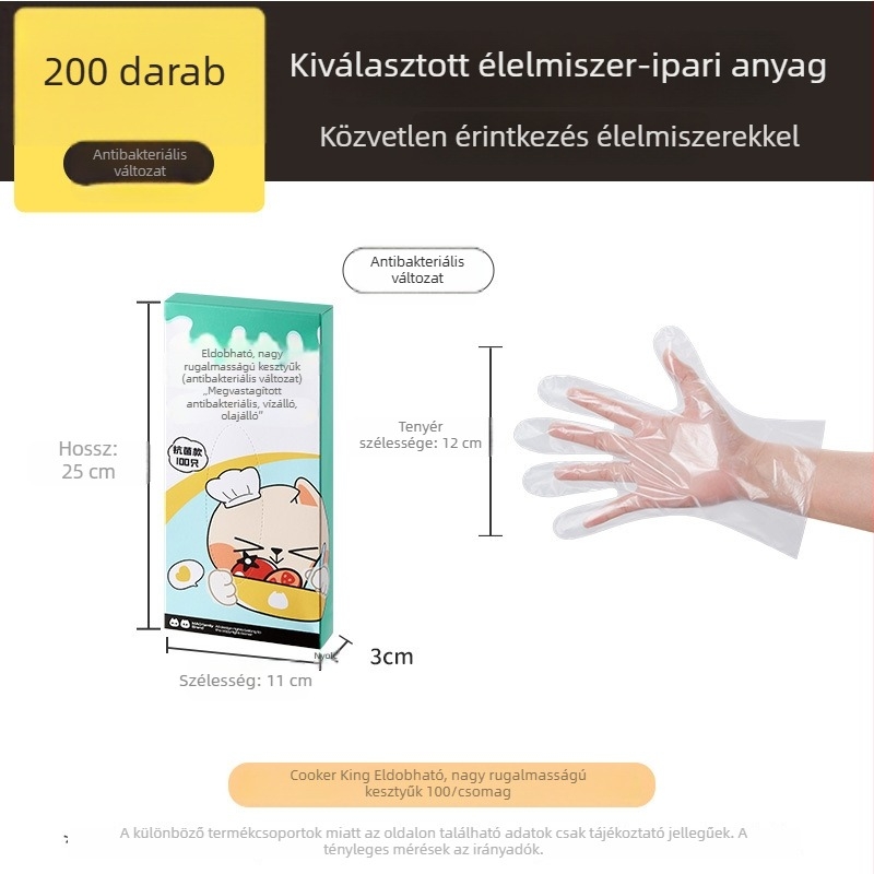 Cooker King egyszer használatos TPE kesztyűk, élelmiszer-minőségű, közvetlen ételérintésre, vastagított, tartós konyhai sütéshez és tisztításhoz