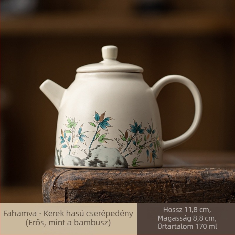 Porcelán teáskanna, kézzel készített, motívum növényi hamuval és bambusszal, kis méretű, otthoni használatra, kínai stílusú Gongfu tea