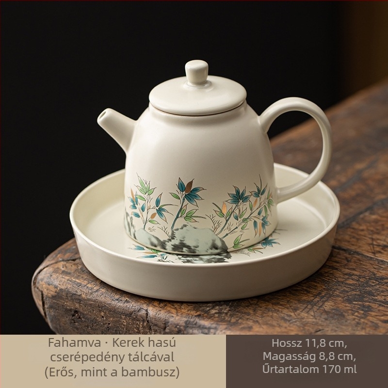 Porcelán teáskanna, kézzel készített, motívum növényi hamuval és bambusszal, kis méretű, otthoni használatra, kínai stílusú Gongfu tea