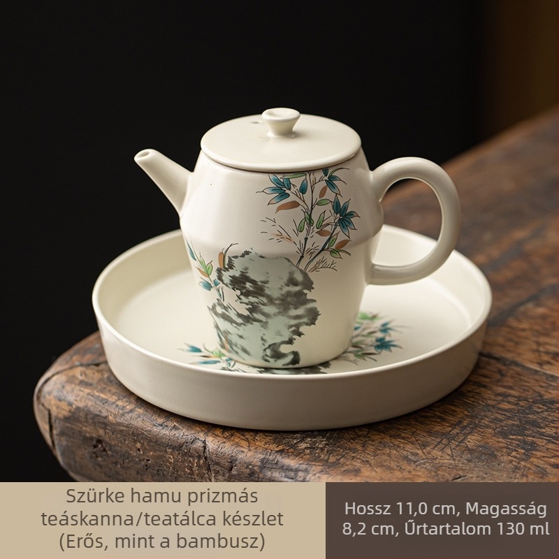 Porcelán teáskanna, kézzel készített, motívum növényi hamuval és bambusszal, kis méretű, otthoni használatra, kínai stílusú Gongfu tea