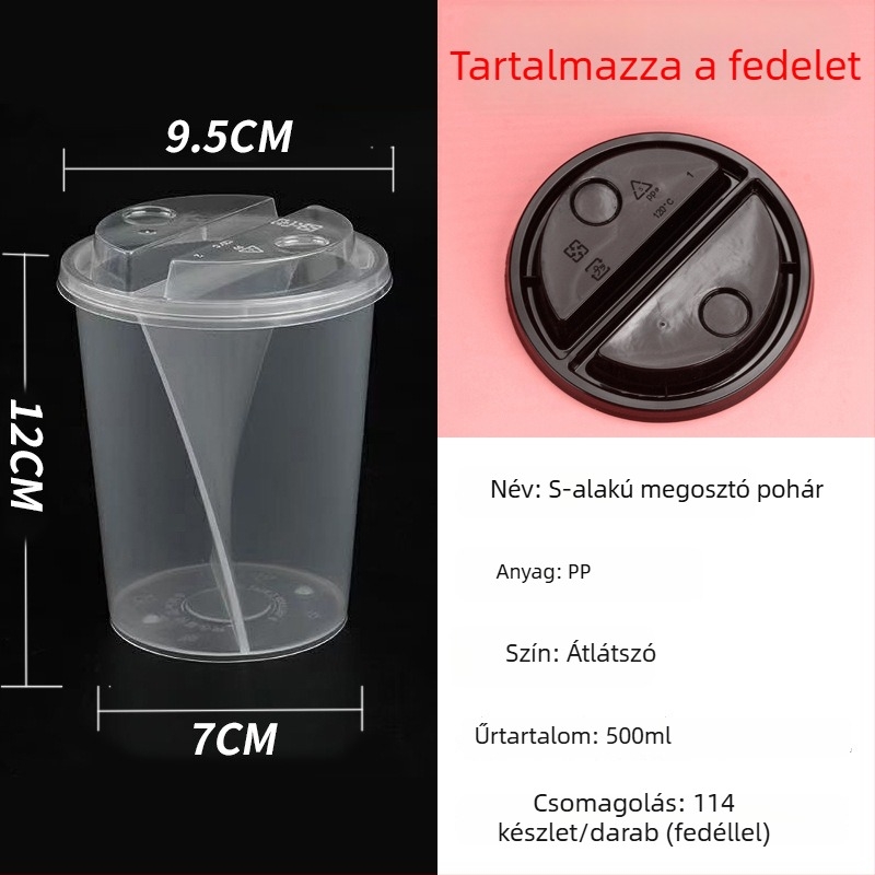 S‑alakú megosztó pohár két ízű italokhoz, hideg italokhoz és desszertekhez, egyszer használatos tej-tea pohár
