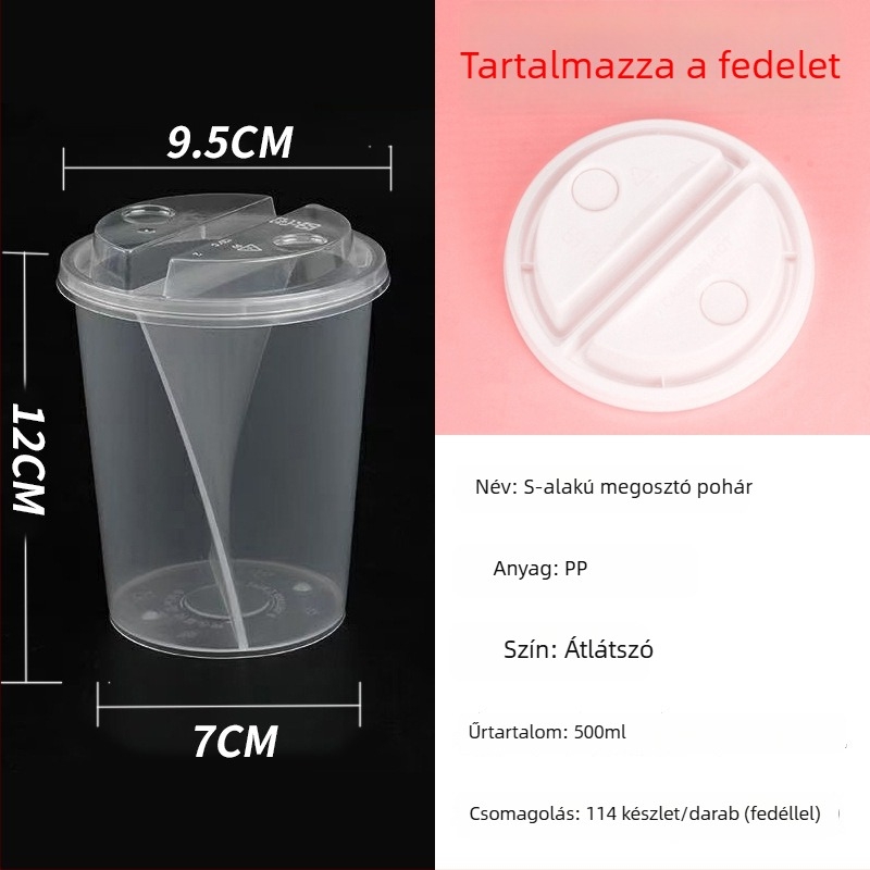 S‑alakú megosztó pohár két ízű italokhoz, hideg italokhoz és desszertekhez, egyszer használatos tej-tea pohár