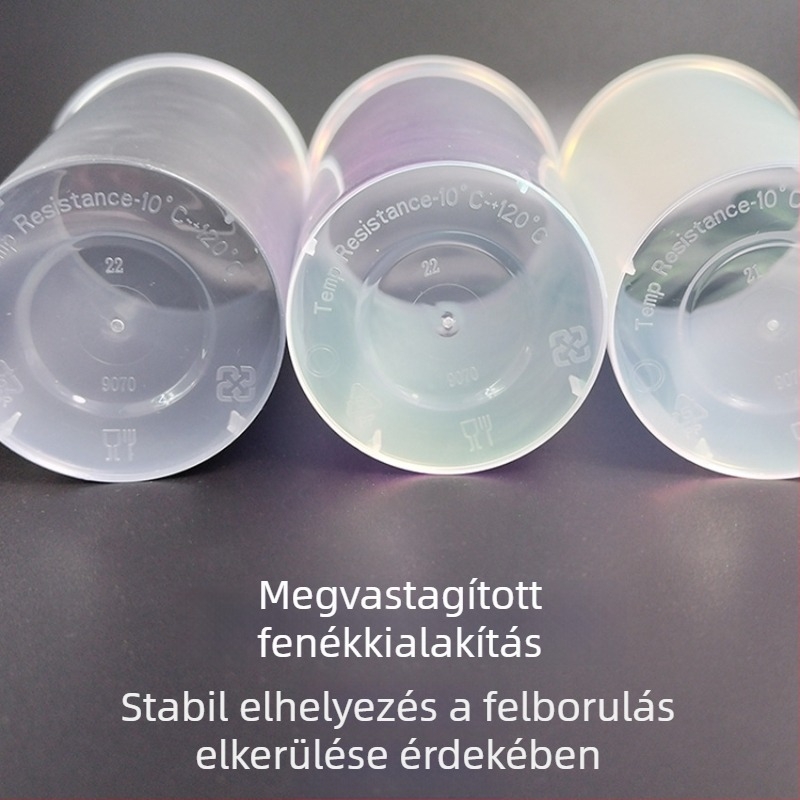 Egyszer használatos tejes teás pohár 90 mm-es átmérővel, belső szivárvány holografikus filmmel, injekciós formájú PP anyag, 701-800 ml, forró vagy hideg italokhoz