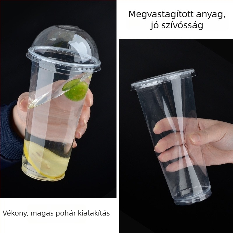 90 mm átmérőjű áttetsző PP egyszerhasználatos tej-tea pohár, megerősített műanyag pohár, 400-700 ml