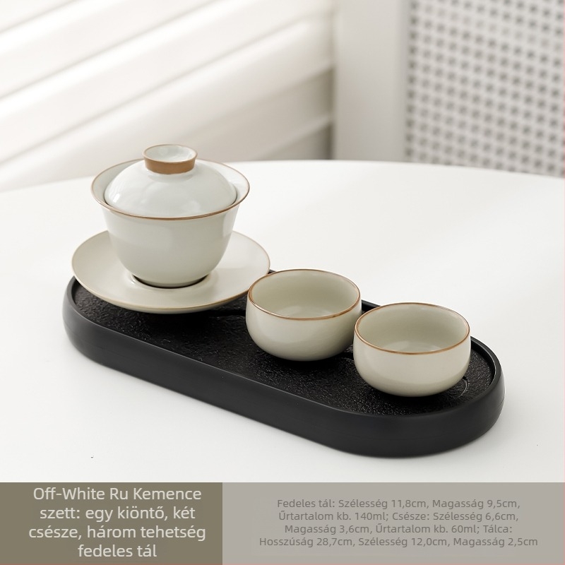 Kung Fu teáskészlet: egy teáskanna és két csésze, porcelán, teás tálcával, modern minimalista stílus