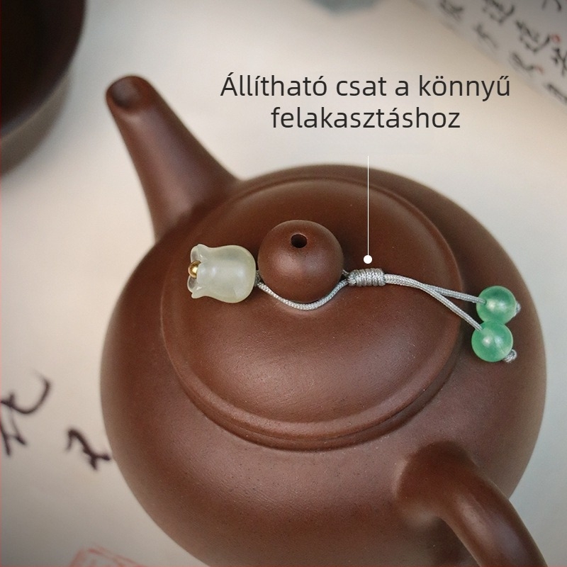 Teáskanna medál fedéllel, Új kínai stílus, chalcedon kő részlet, lótusz és zsinór