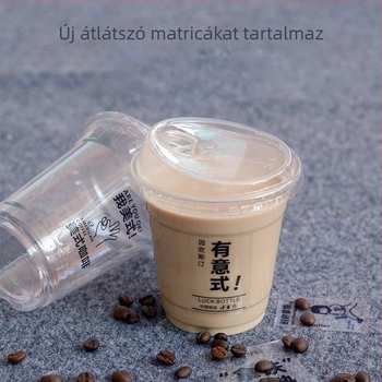 Egyszer használatos, átlátszó PET pohár hideg italokhoz fedővel, 260–500 ml, tej-tea és latte kávé, logóval