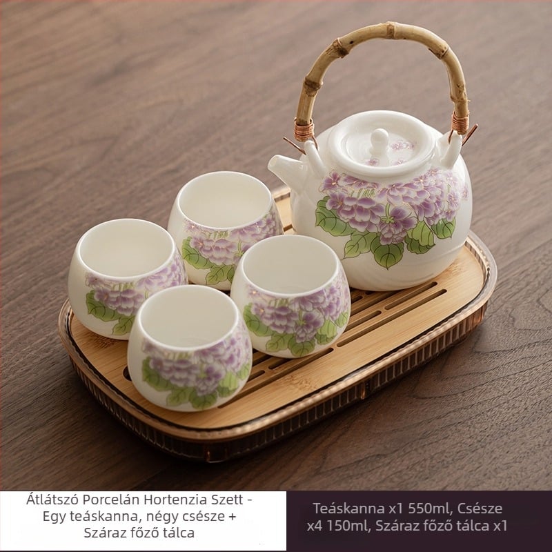 Nagy méretű porcelán Gongfu teáskanna és teáskészlet 2–4 főre