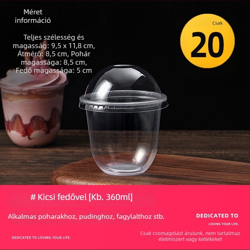 U alakú egyszer használatos pohár gyümölcsös joghurthoz, pudinghoz, desszertekhez, süteményekhez, fagylalthoz és bubble tea-hez