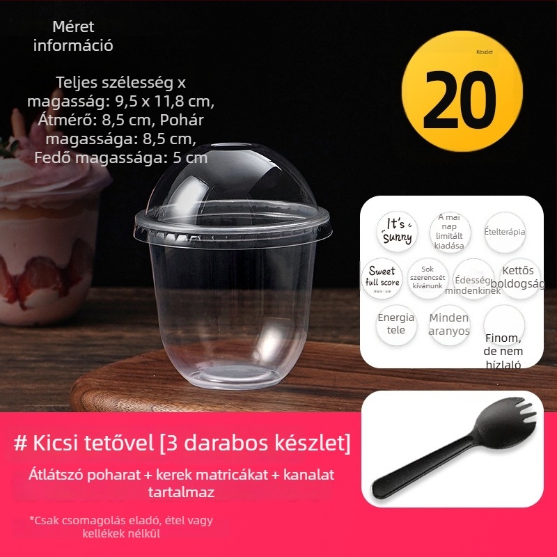 U alakú egyszer használatos pohár gyümölcsös joghurthoz, pudinghoz, desszertekhez, süteményekhez, fagylalthoz és bubble tea-hez