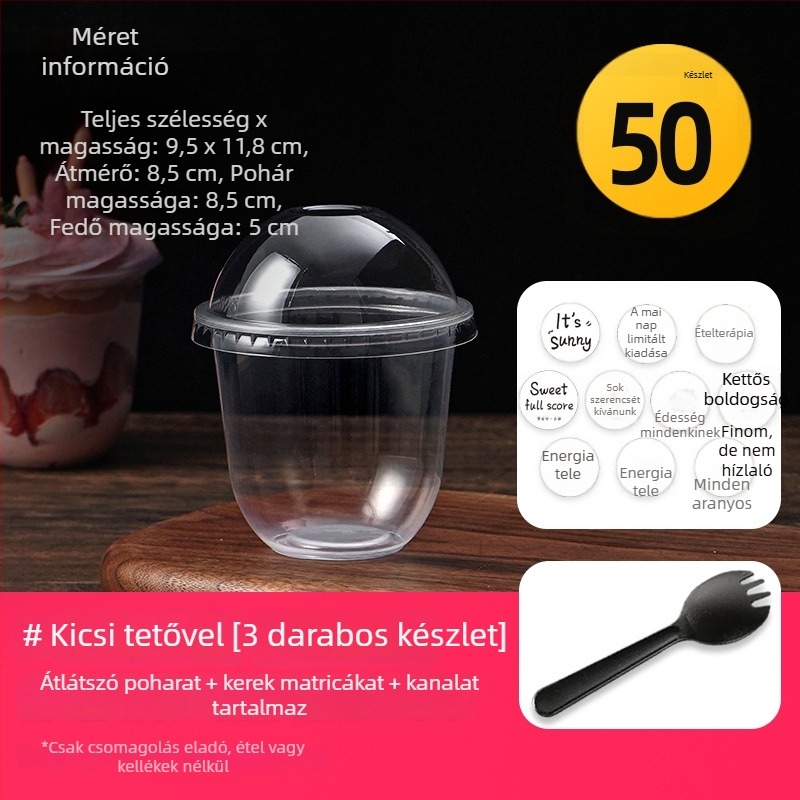 U alakú egyszer használatos pohár gyümölcsös joghurthoz, pudinghoz, desszertekhez, süteményekhez, fagylalthoz és bubble tea-hez