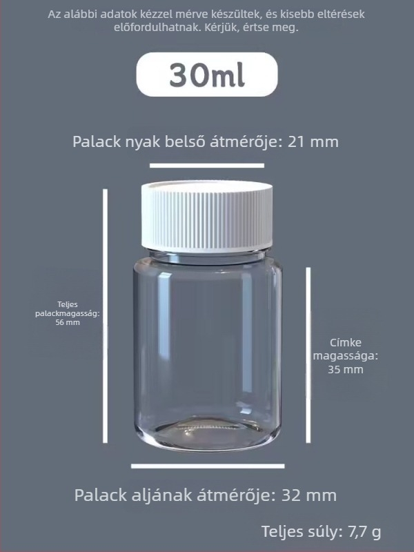 30 ml-es négyszögletes, átlátszó PET műanyag tablettás üveg széles nyílással és csavaros kupakkal