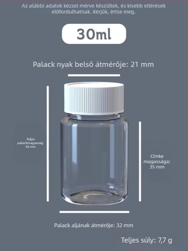 30 ml-es négyszögletes, átlátszó PET műanyag tablettás üveg széles nyílással és csavaros kupakkal