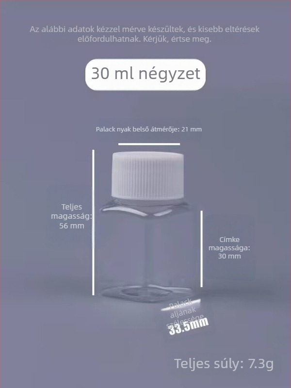 30 ml-es négyszögletes, átlátszó PET műanyag tablettás üveg széles nyílással és csavaros kupakkal