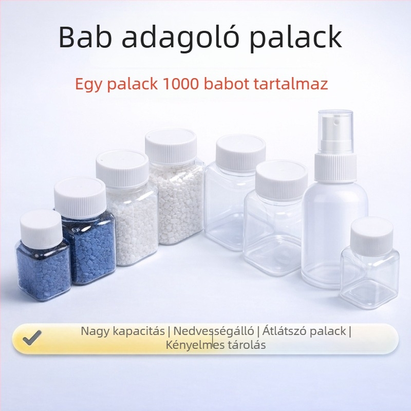 30 ml-es négyszögletes, átlátszó PET műanyag tablettás üveg széles nyílással és csavaros kupakkal