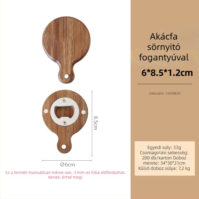 Akácfa sörnyitó kagyló motívummal és hűtőmágnessel — DIY egyedi logo, ajándék