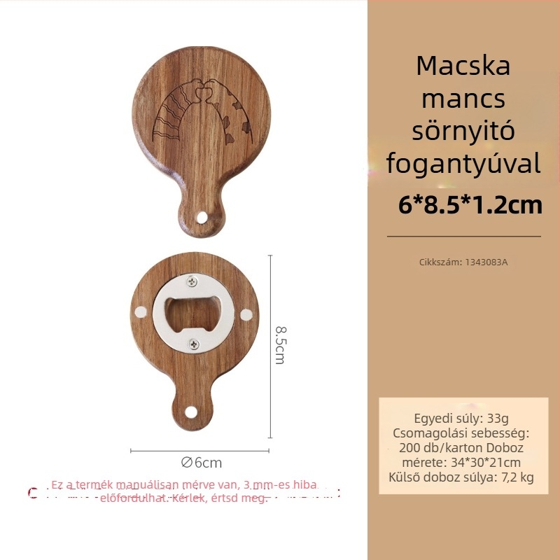 Akácfa sörnyitó kagyló motívummal és hűtőmágnessel — DIY egyedi logo, ajándék