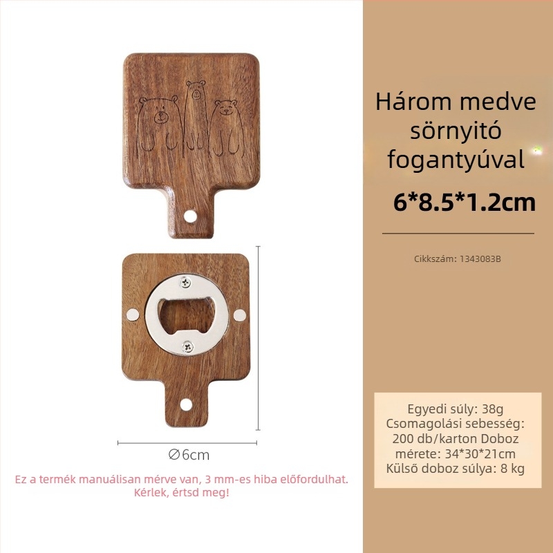 Akácfa sörnyitó kagyló motívummal és hűtőmágnessel — DIY egyedi logo, ajándék