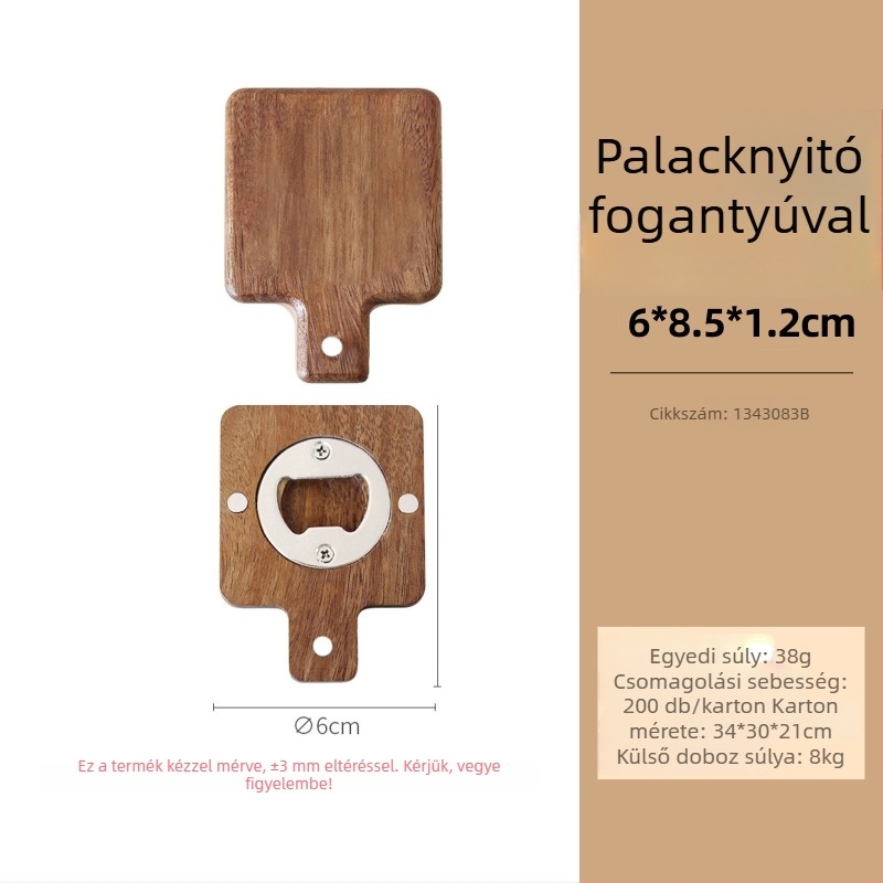 Akácfa sörnyitó kagyló motívummal és hűtőmágnessel — DIY egyedi logo, ajándék