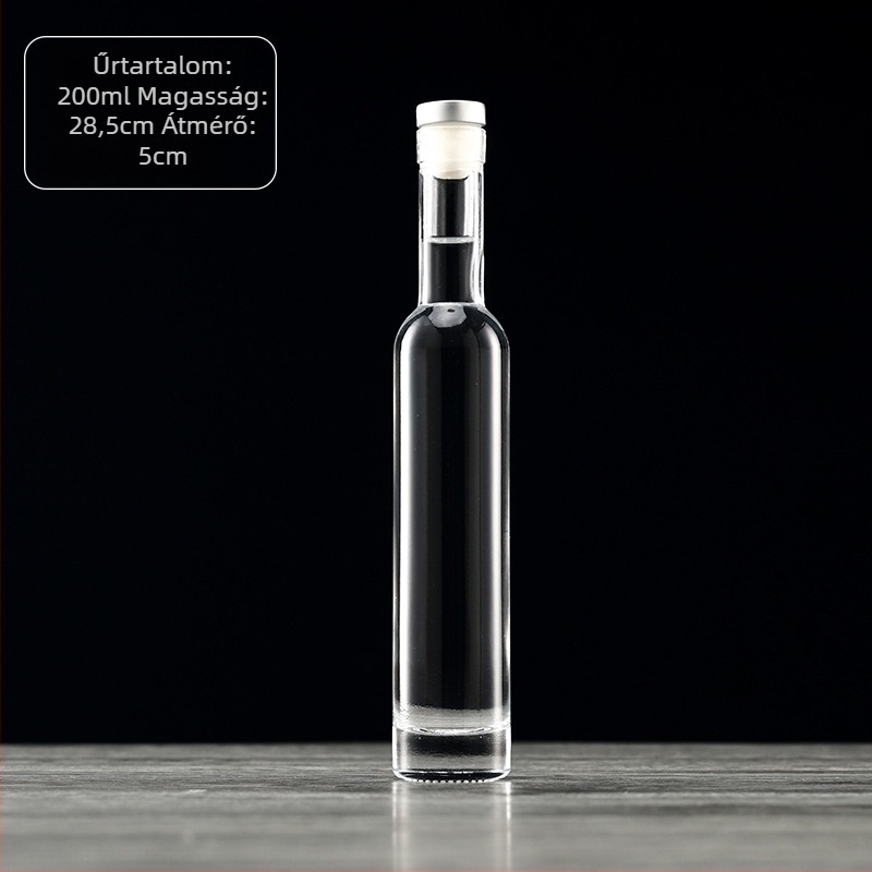 Keskeny kristályüveg vodkához és borhoz, átlátszó vagy matt felülettel, üres italüveg. Elérhető méretek: 200 ml, 375 ml és 500 ml (ovális vagy hosszúkás forma).