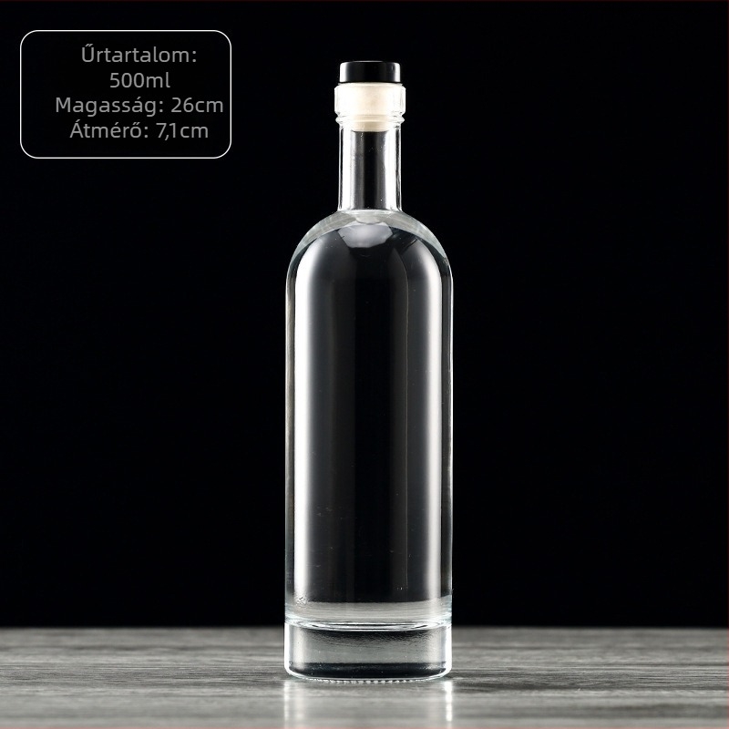 Keskeny kristályüveg vodkához és borhoz, átlátszó vagy matt felülettel, üres italüveg. Elérhető méretek: 200 ml, 375 ml és 500 ml (ovális vagy hosszúkás forma).