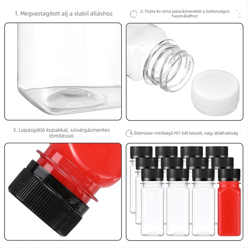 60 ml átlátszó négyszögletes PET italosüveg lopás elleni kupakkal