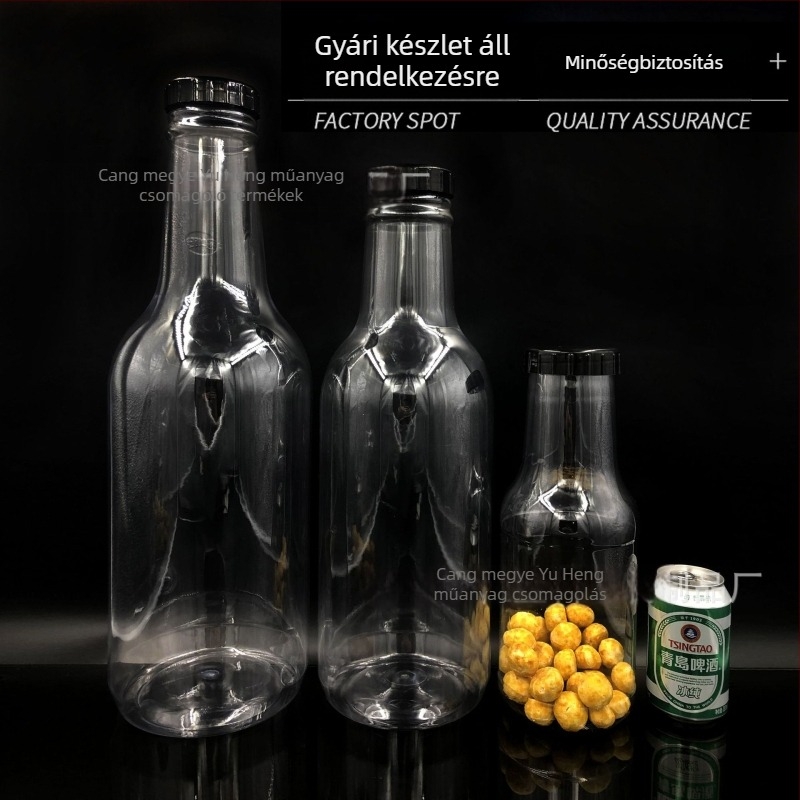 Átlátszó PET műanyag italosüveg nagy kapacitással és önragasztó címkékkel