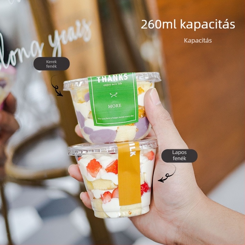 Qicai egyszer használatos mini műanyag pohár, 201-300 ml, kávézók, desszertek, zselé, mousse és puding számára, PET műanyag